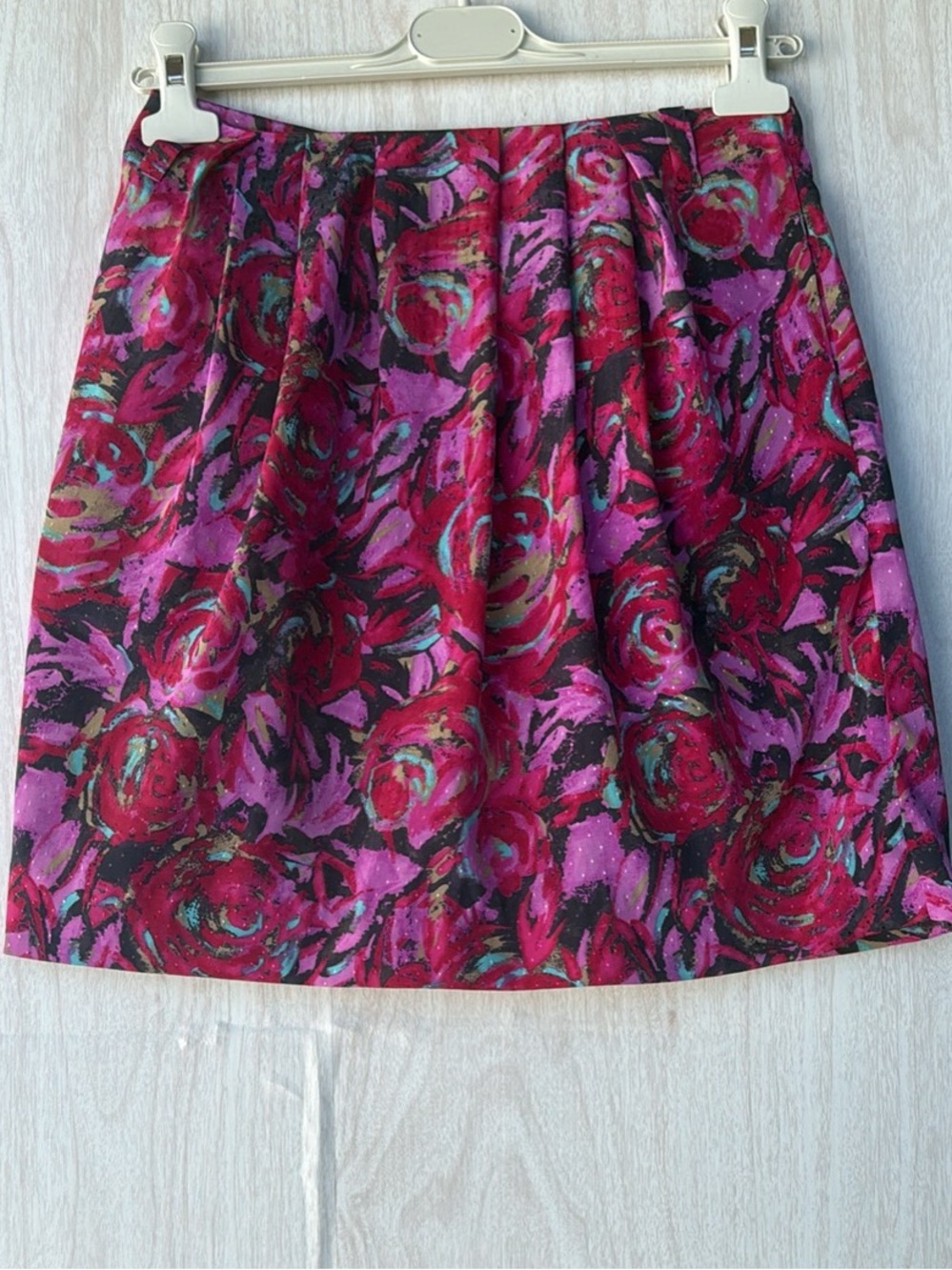 Rebecca Taylor Floral A-Line Mini Skirt in Pink and Red